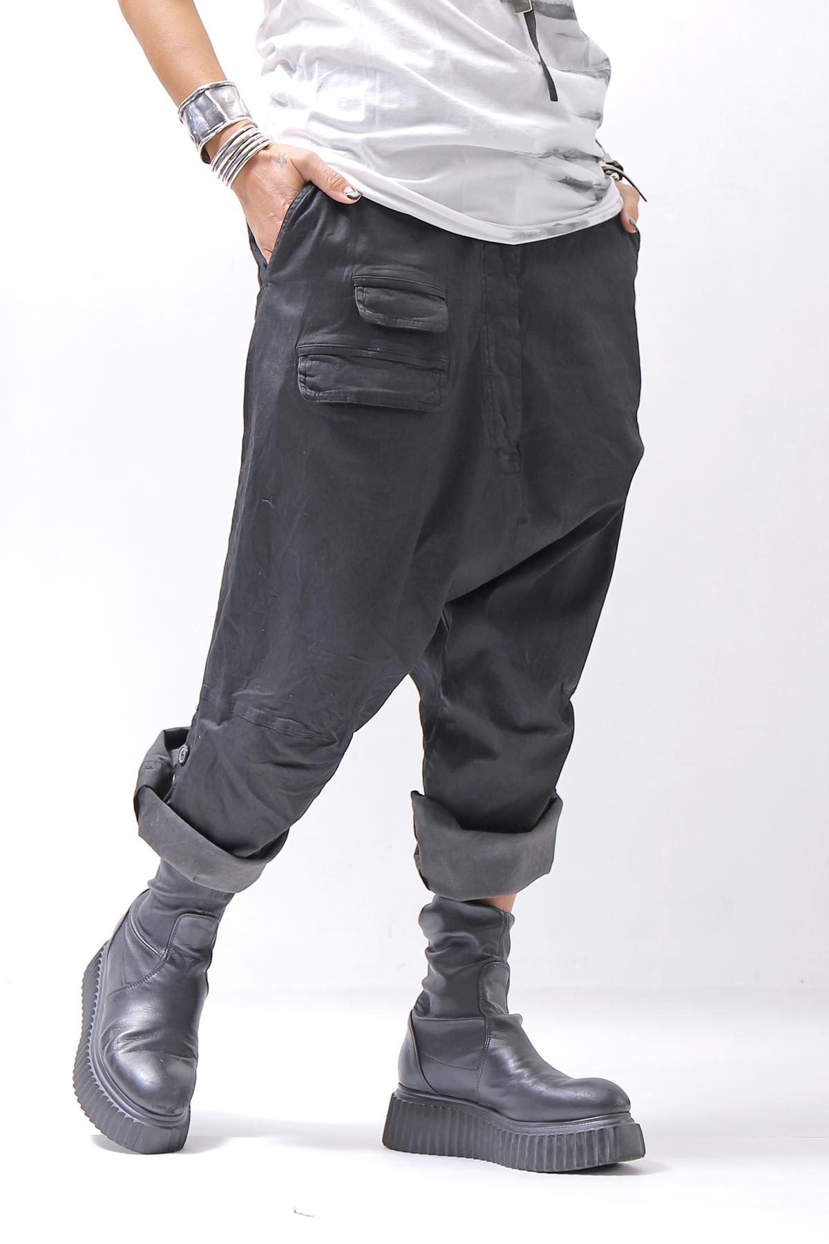 【RUNDHOLZ】 UNISEX STRETCH COTTON GLOSS SARRUEL PANTS _BLACK GLOSS
