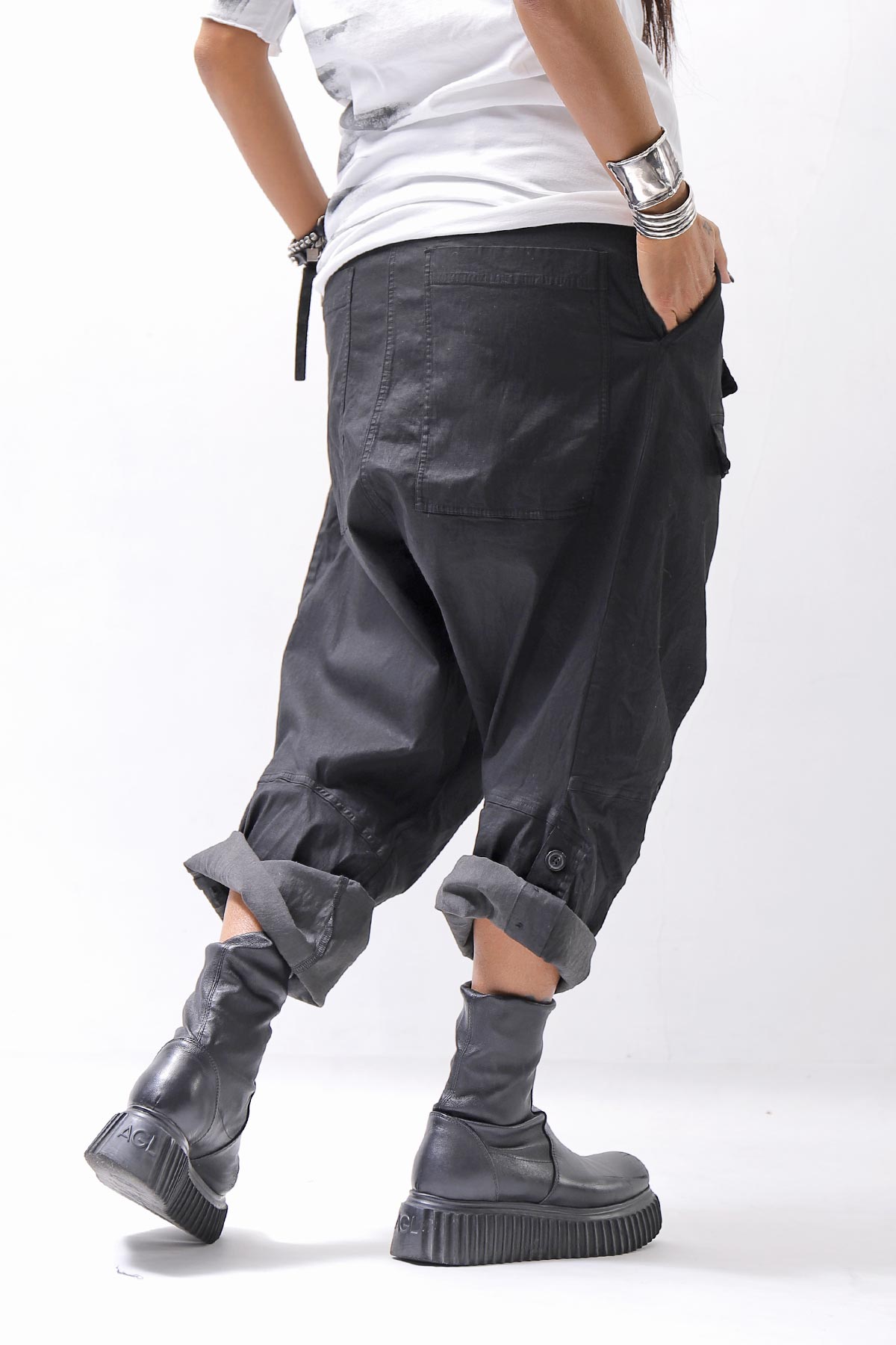 【RUNDHOLZ】 UNISEX STRETCH COTTON GLOSS SARRUEL PANTS _BLACK GLOSS