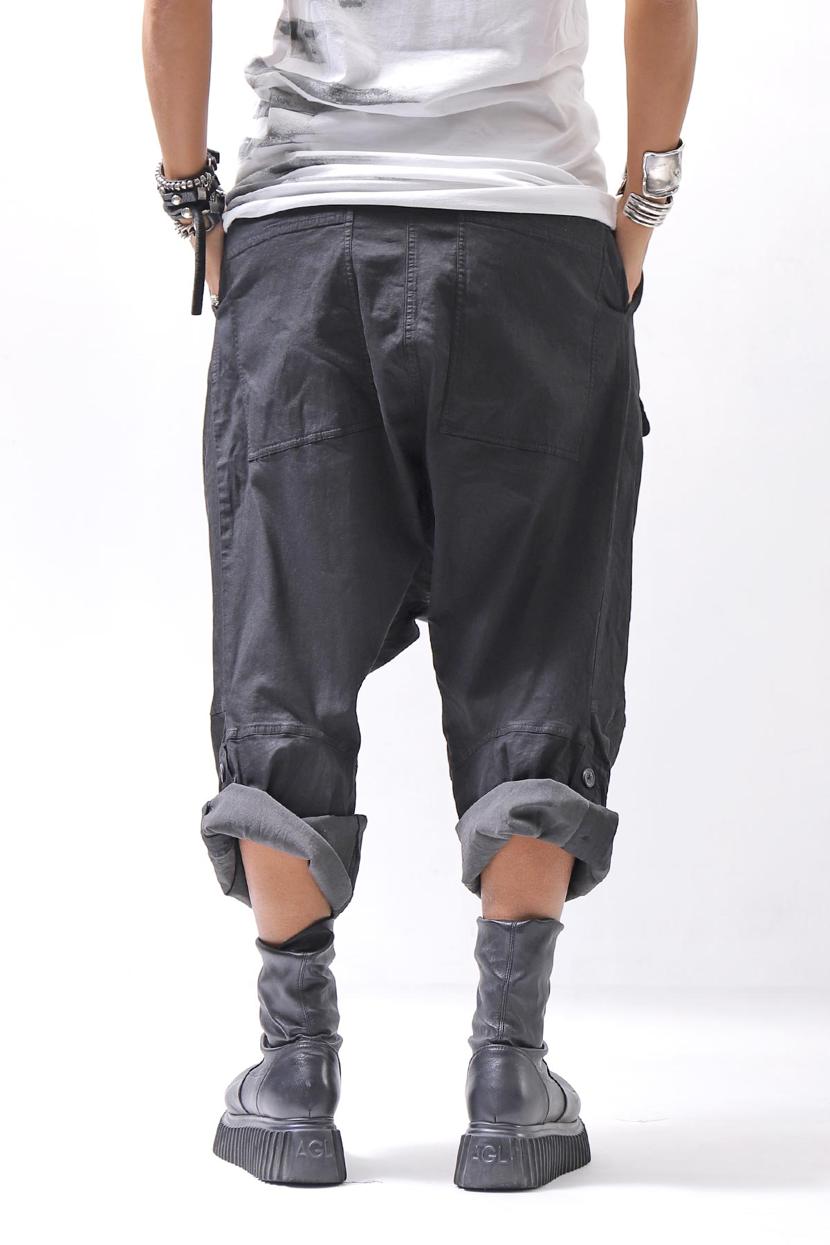 【RUNDHOLZ】 UNISEX STRETCH COTTON GLOSS SARRUEL PANTS _BLACK GLOSS