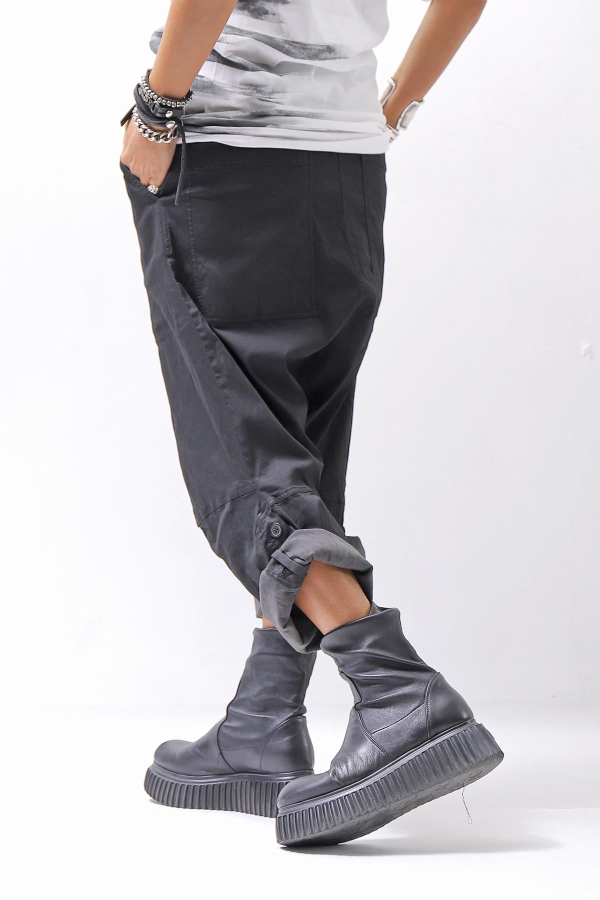 【RUNDHOLZ】 UNISEX STRETCH COTTON GLOSS SARRUEL PANTS _BLACK GLOSS