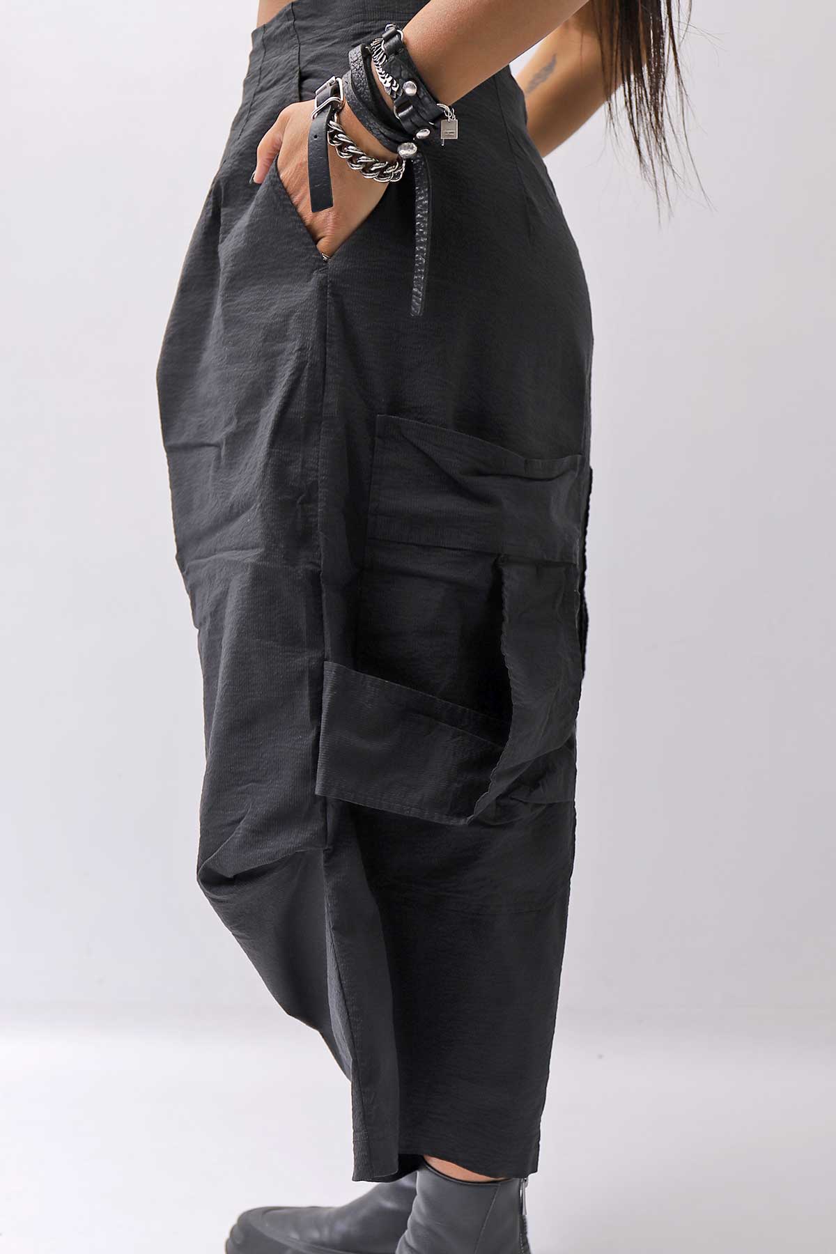【RUNDHOLZ】 UNISEX STRETCH BIG POCKETS WIDE PANTS _BLACK
