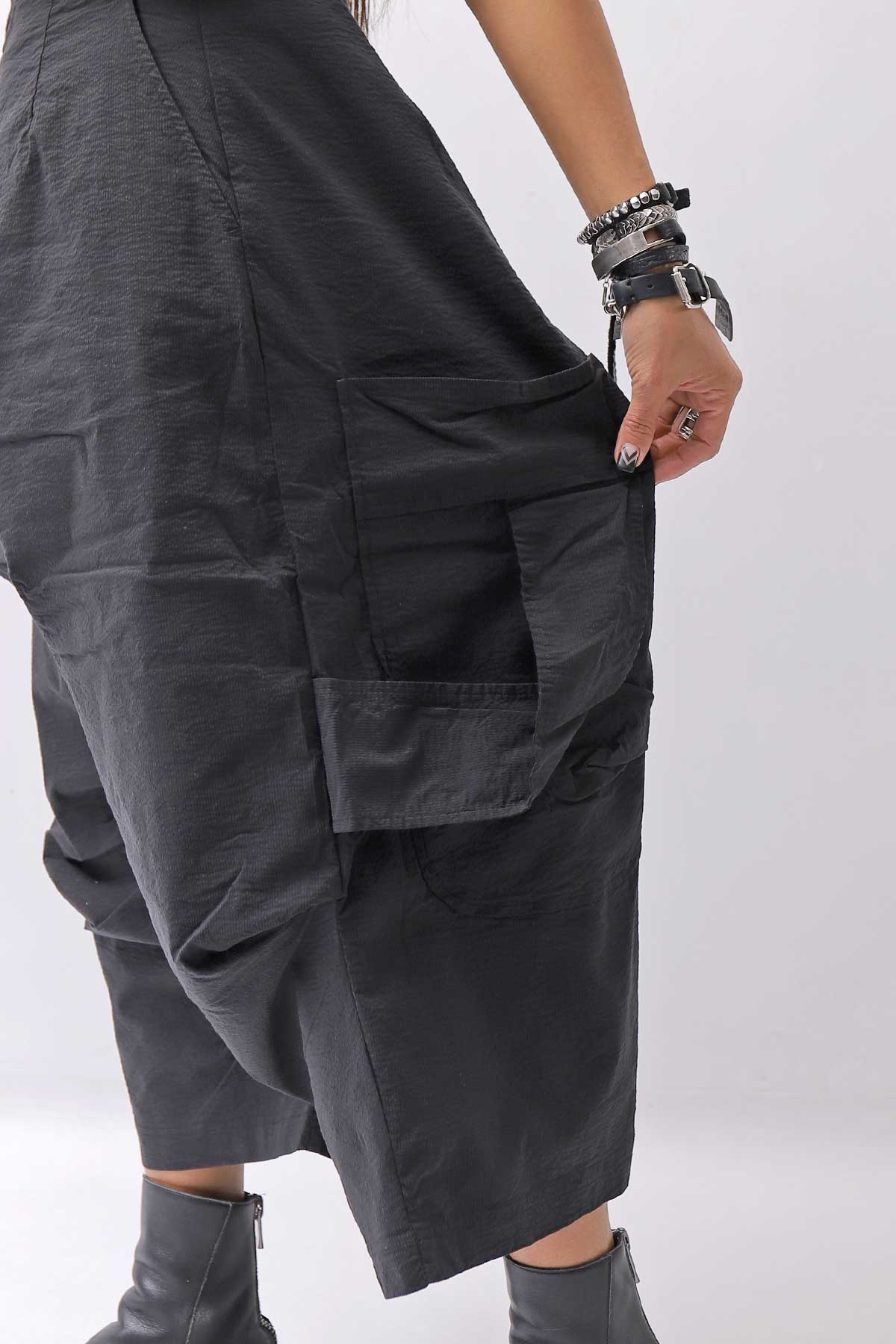 【RUNDHOLZ】 UNISEX STRETCH BIG POCKETS WIDE PANTS _BLACK