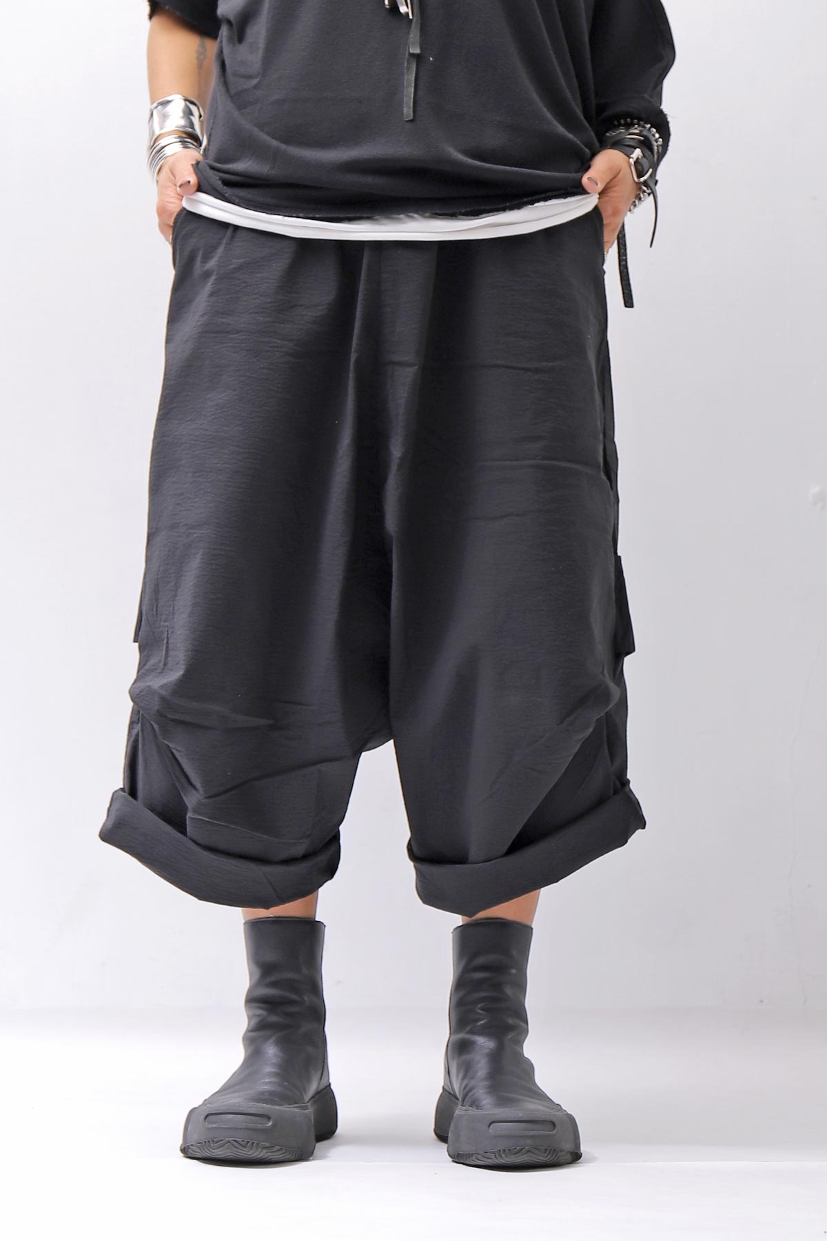 【RUNDHOLZ】 UNISEX STRETCH BIG POCKETS WIDE PANTS _BLACK
