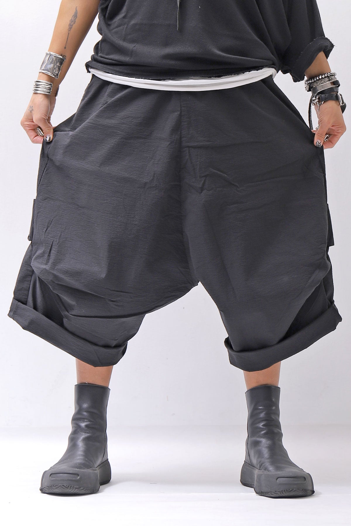 【RUNDHOLZ】 UNISEX STRETCH BIG POCKETS WIDE PANTS _BLACK
