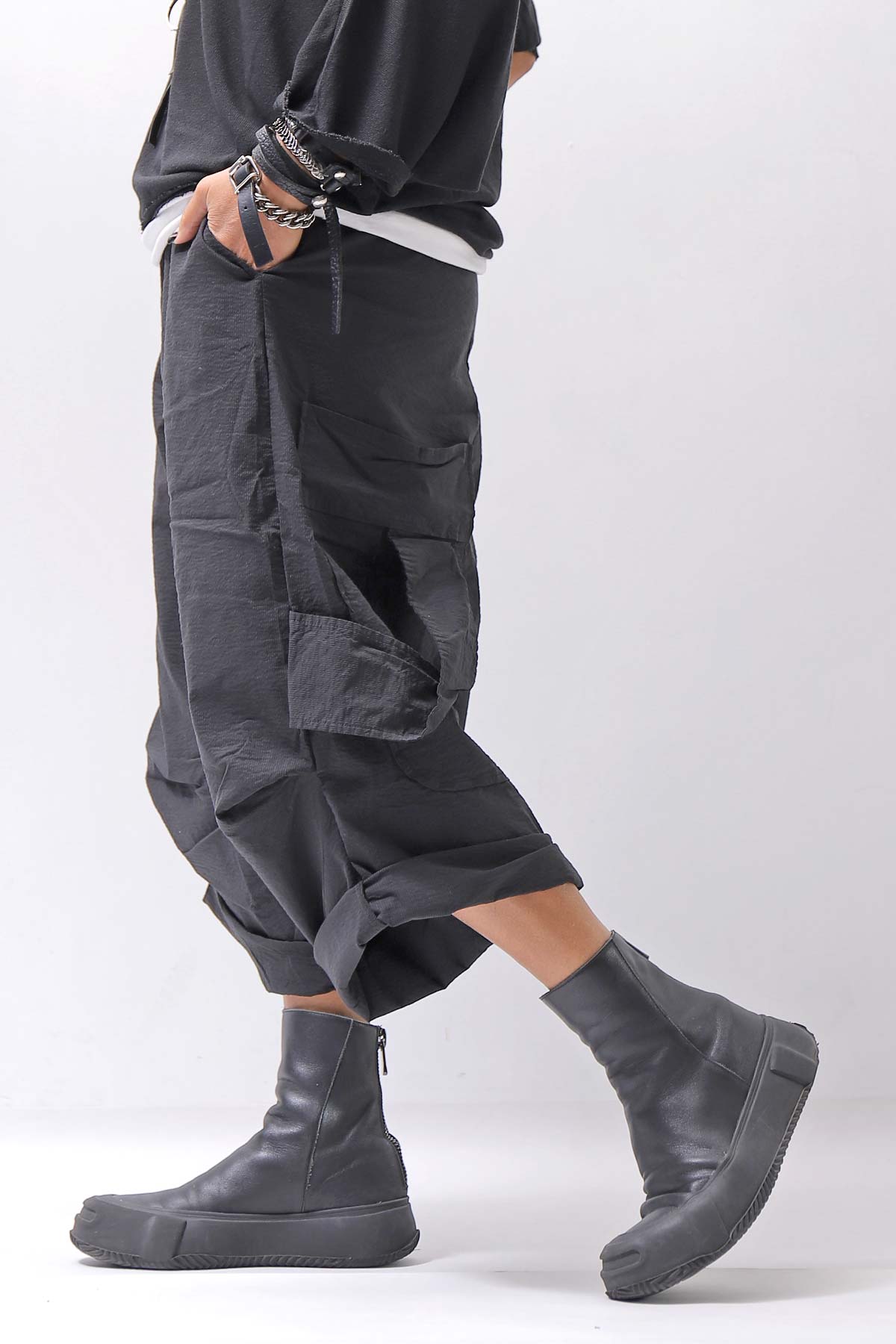 【RUNDHOLZ】 UNISEX STRETCH BIG POCKETS WIDE PANTS _BLACK