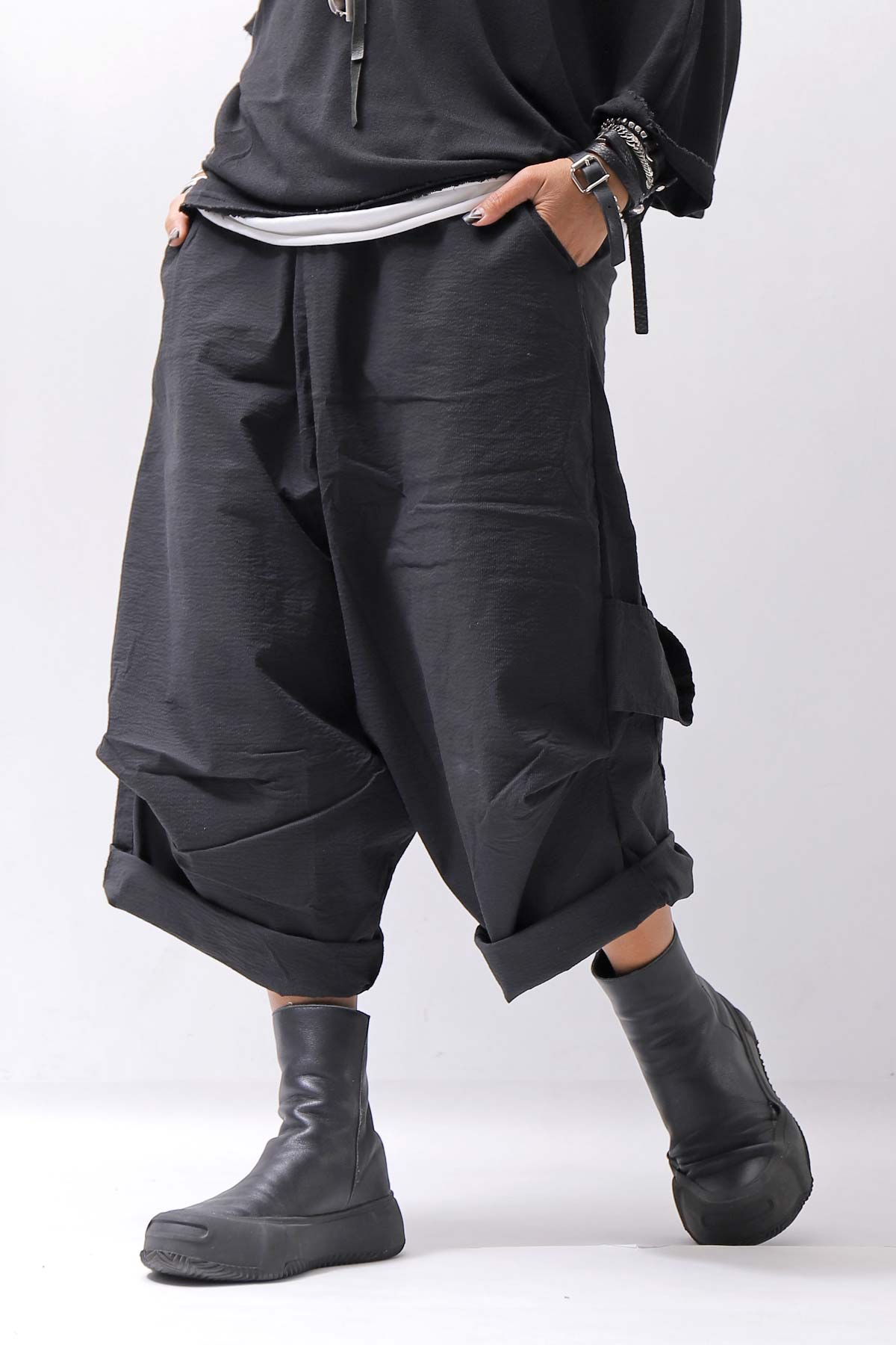【RUNDHOLZ】 UNISEX STRETCH BIG POCKETS WIDE PANTS _BLACK