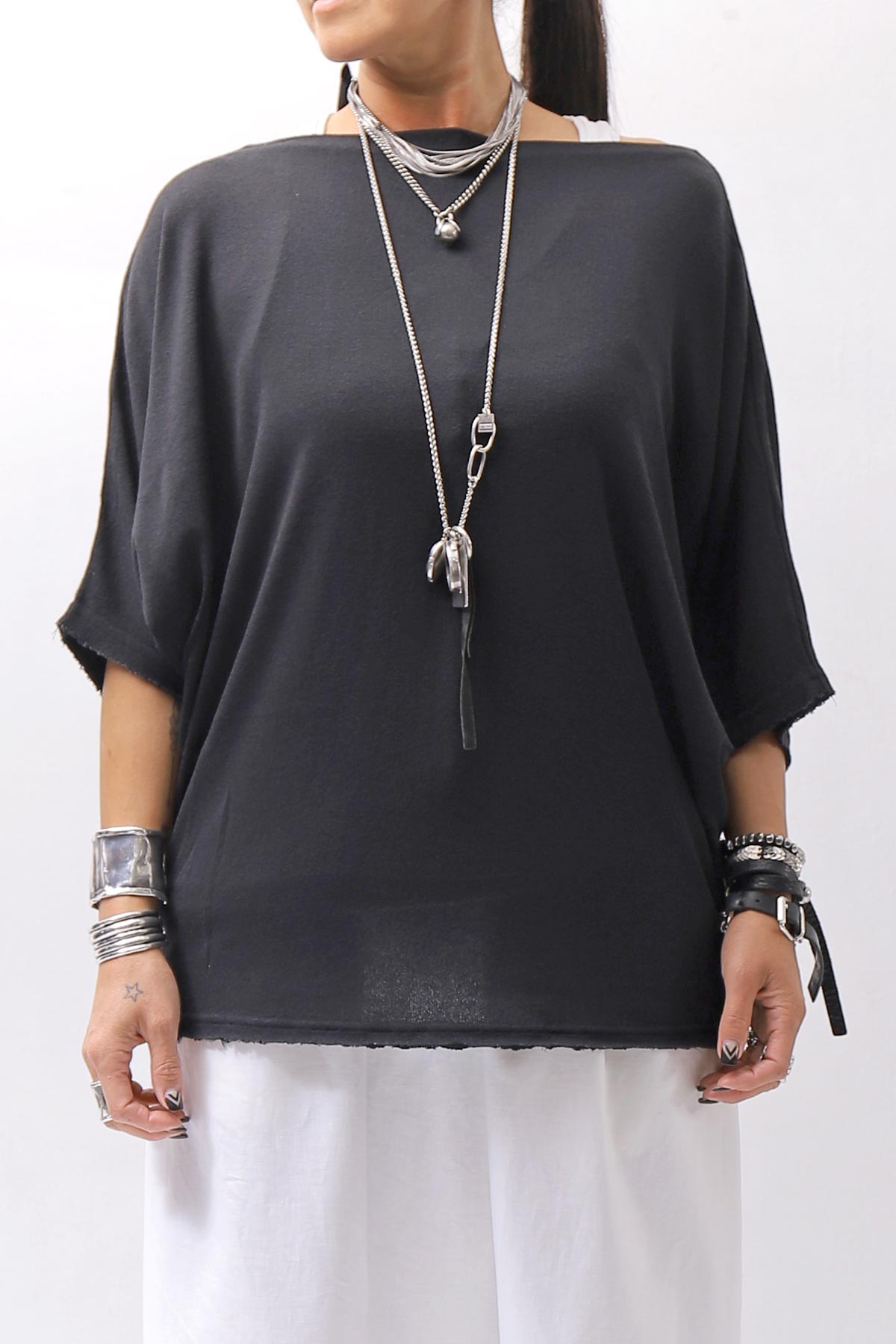 【NOSTRASANTISSIMA】 OVERSIZED VISCOSE&amp;SILK TOP M03_BLACK