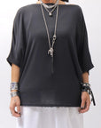 【NOSTRASANTISSIMA】 OVERSIZED VISCOSE&SILK TOP M03_BLACK