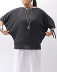 【NOSTRASANTISSIMA】 OVERSIZED VISCOSE&SILK TOP M03_BLACK