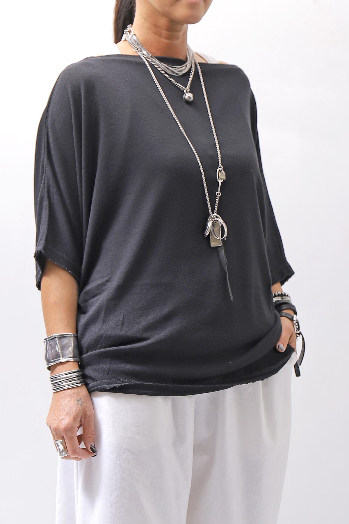 【NOSTRASANTISSIMA】 OVERSIZED VISCOSE&amp;SILK TOP M03_BLACK
