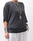 【NOSTRASANTISSIMA】 OVERSIZED VISCOSE&SILK TOP M03_BLACK