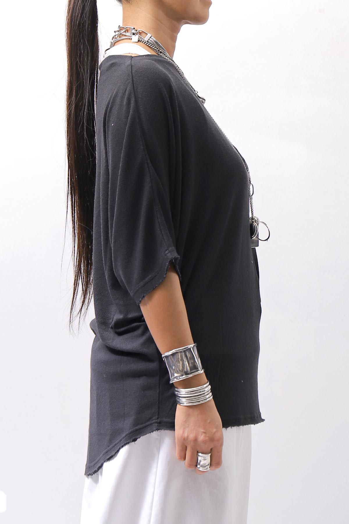 【NOSTRASANTISSIMA】 OVERSIZED VISCOSE&amp;SILK TOP M03_BLACK