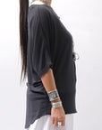 【NOSTRASANTISSIMA】 OVERSIZED VISCOSE&SILK TOP M03_BLACK
