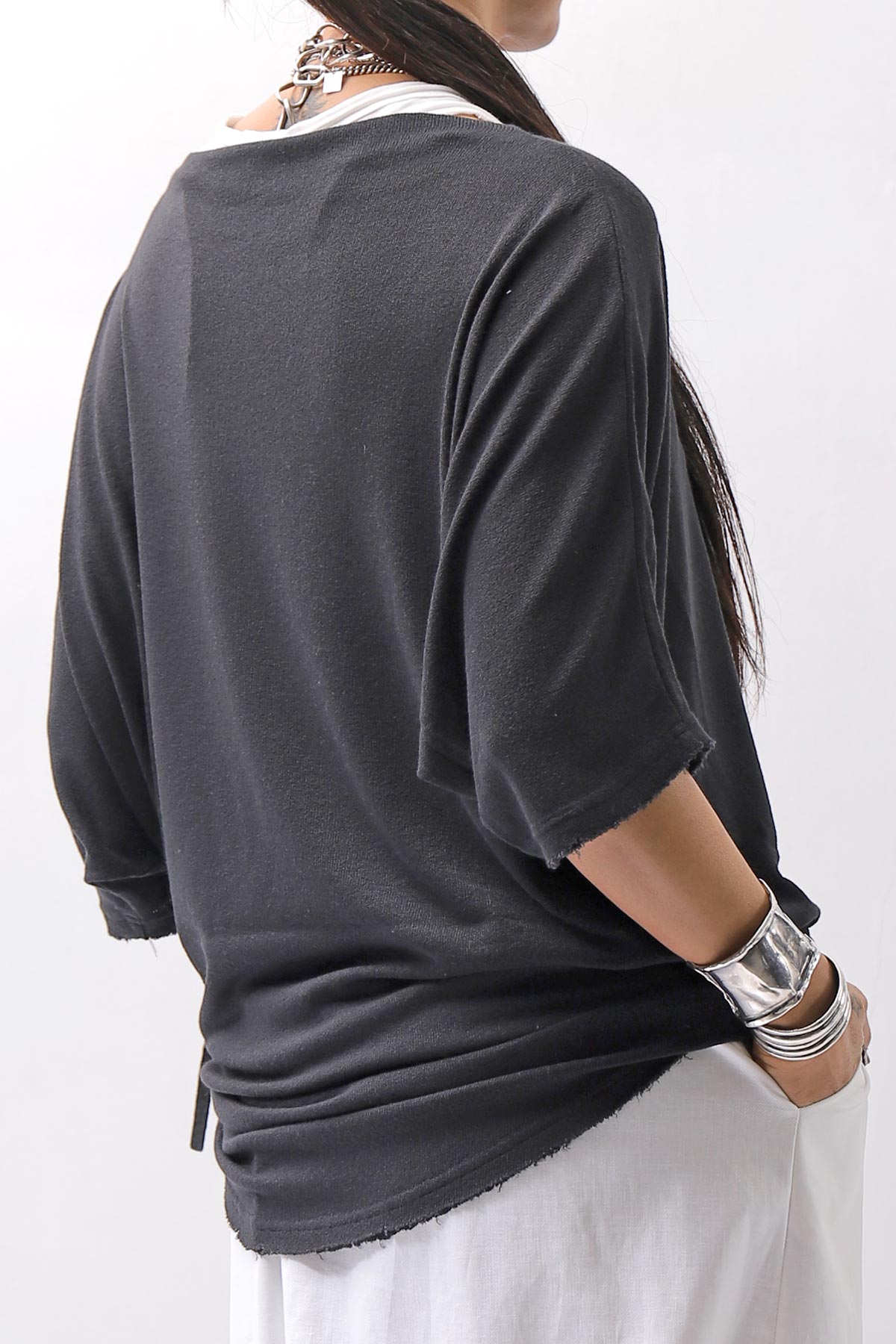 【NOSTRASANTISSIMA】 OVERSIZED VISCOSE&amp;SILK TOP M03_BLACK