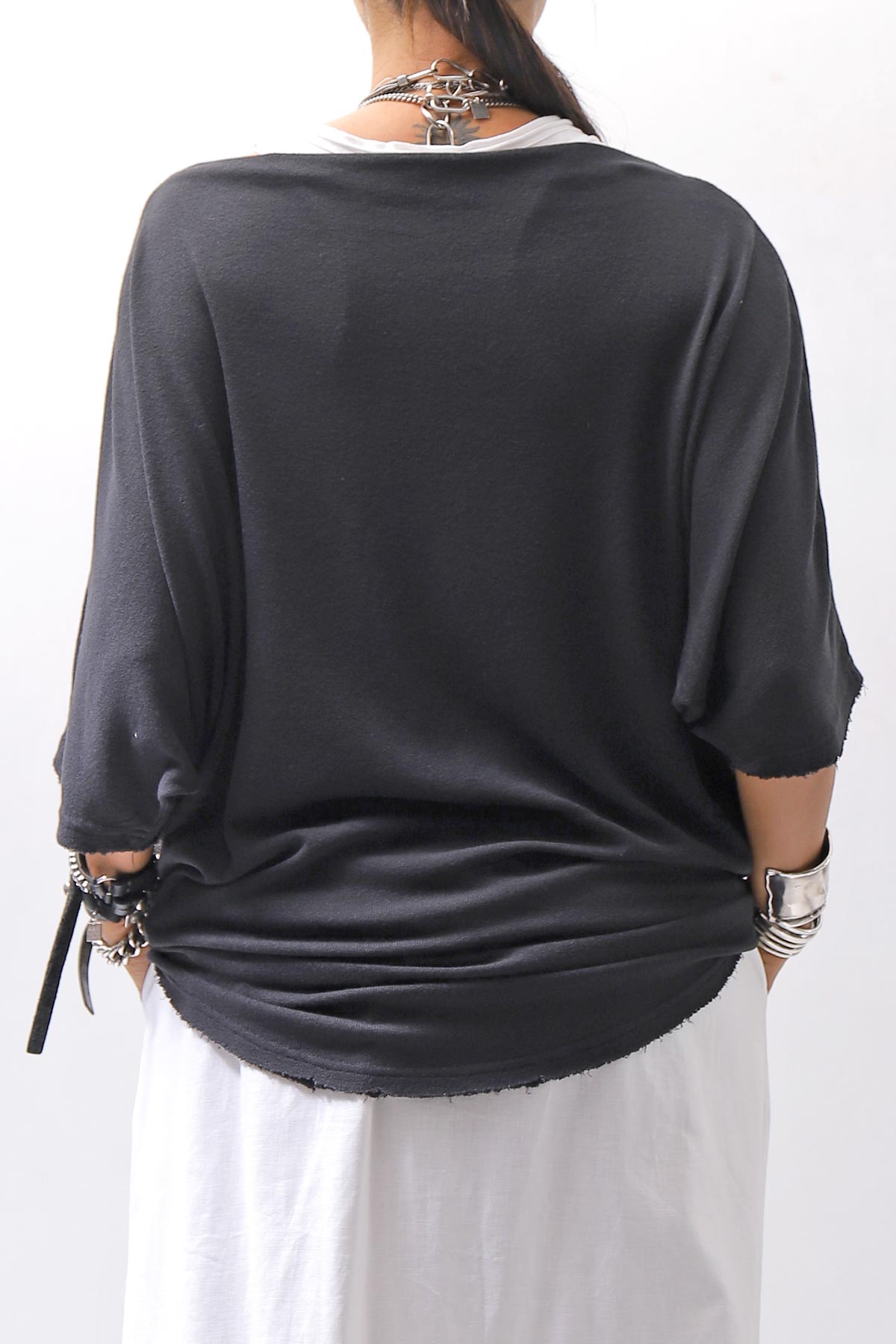 【NOSTRASANTISSIMA】 OVERSIZED VISCOSE&amp;SILK TOP M03_BLACK