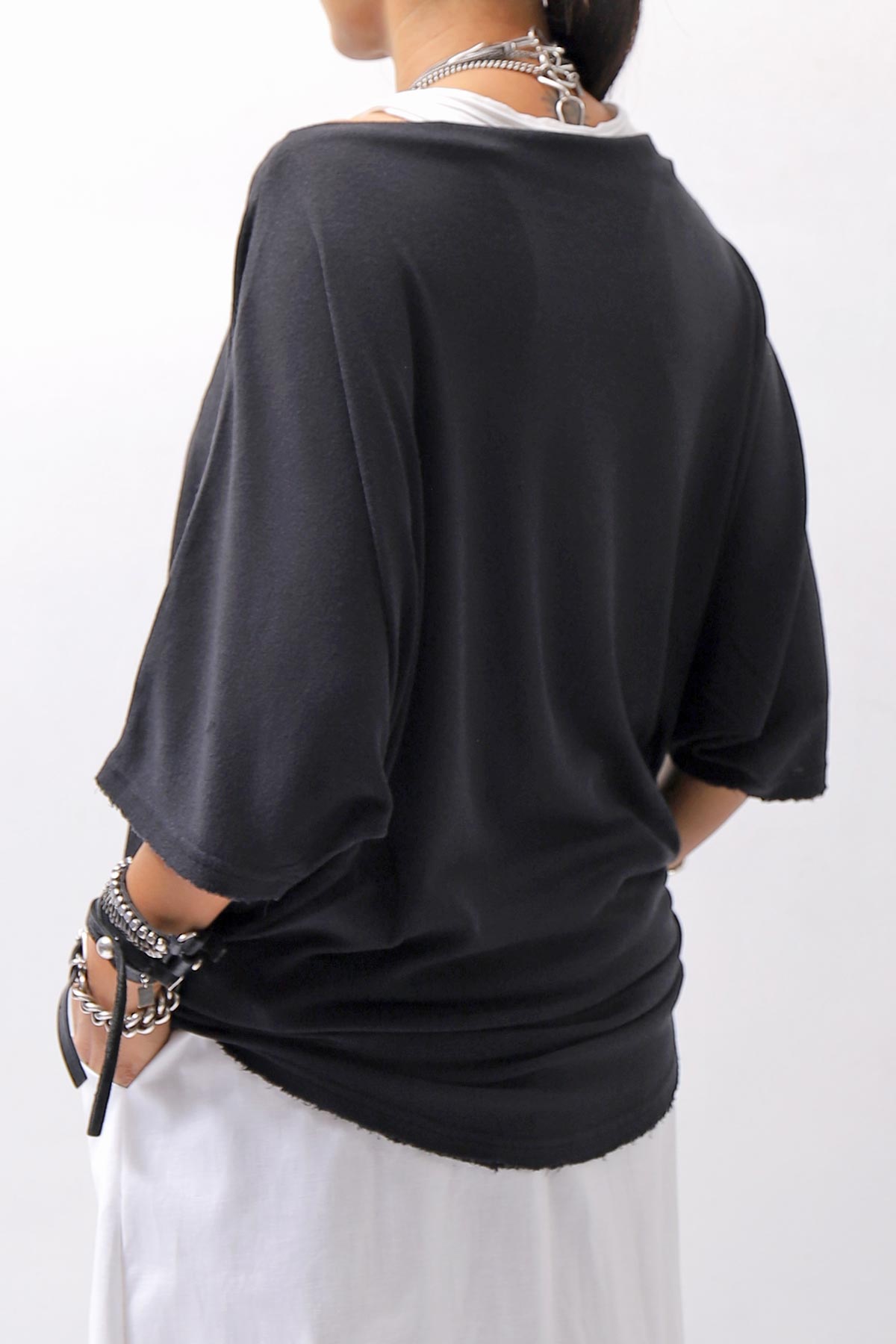【NOSTRASANTISSIMA】 OVERSIZED VISCOSE&amp;SILK TOP M03_BLACK