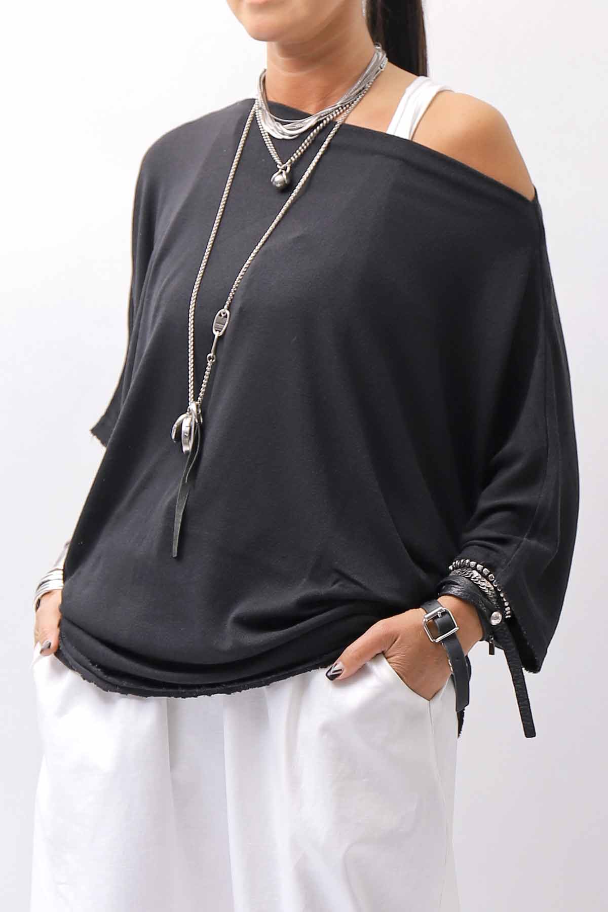 【NOSTRASANTISSIMA】 OVERSIZED VISCOSE&amp;SILK TOP M03_BLACK