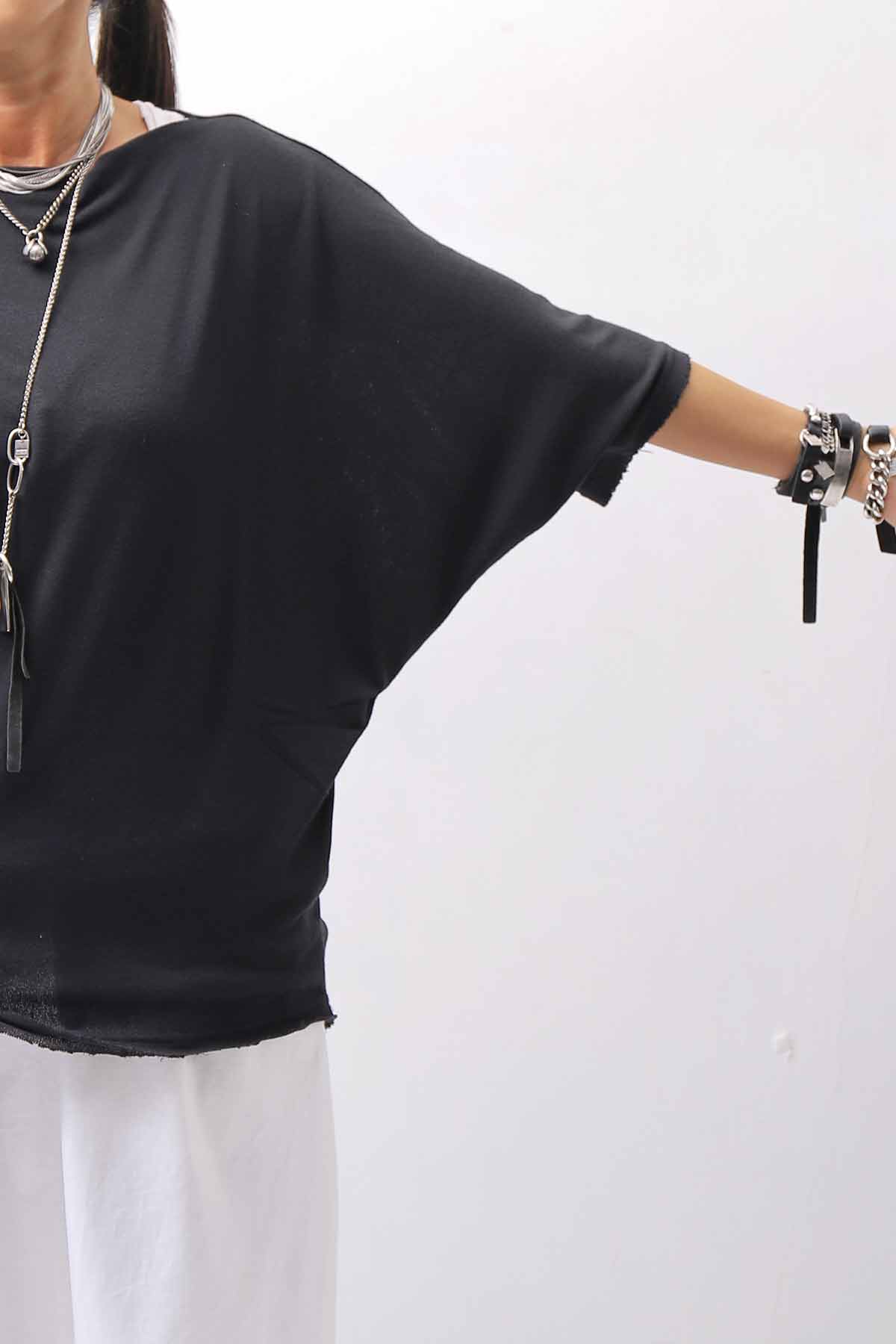 【NOSTRASANTISSIMA】 OVERSIZED VISCOSE&amp;SILK TOP M03_BLACK