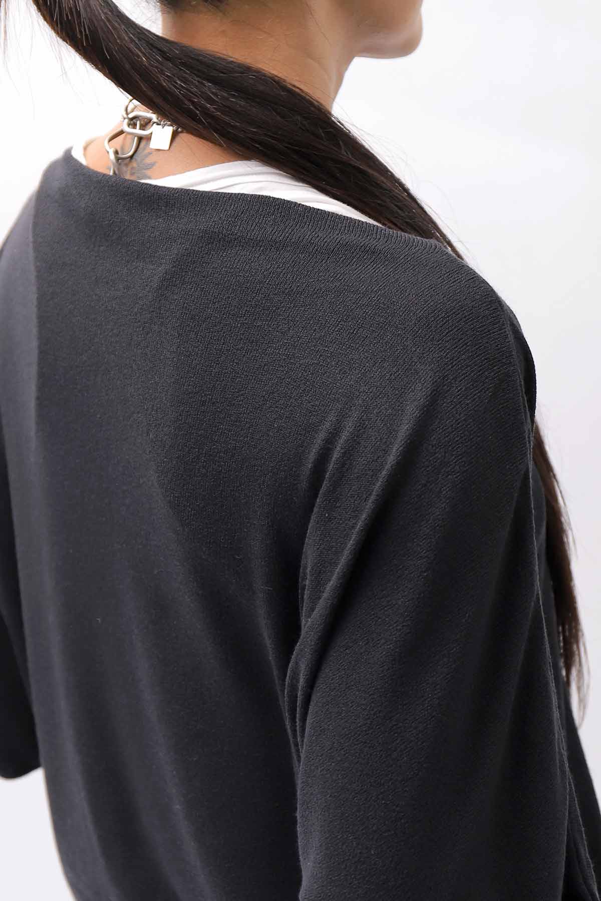 【NOSTRASANTISSIMA】 OVERSIZED VISCOSE&amp;SILK TOP M03_BLACK