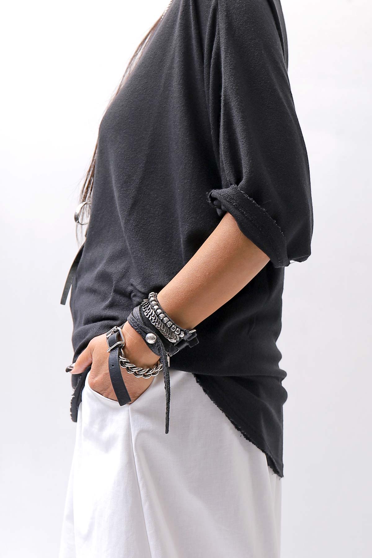 【NOSTRASANTISSIMA】 OVERSIZED VISCOSE&amp;SILK TOP M03_BLACK