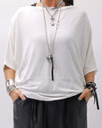 【NOSTRASANTISSIMA】 OVERSIZED VISCOSE&SILK TOP M03_WHITE