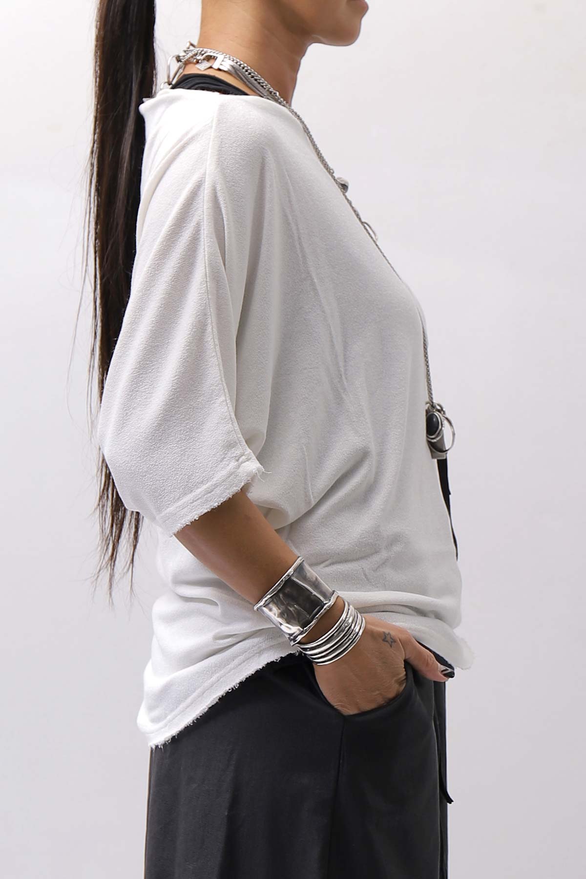 【NOSTRASANTISSIMA】 OVERSIZED VISCOSE&amp;SILK TOP M03_WHITE