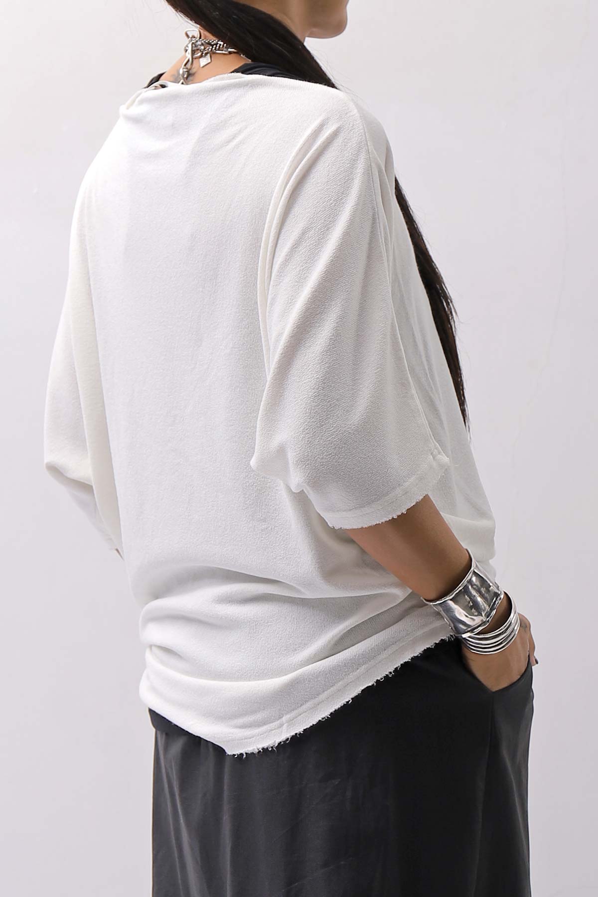 【NOSTRASANTISSIMA】 OVERSIZED VISCOSE&amp;SILK TOP M03_WHITE
