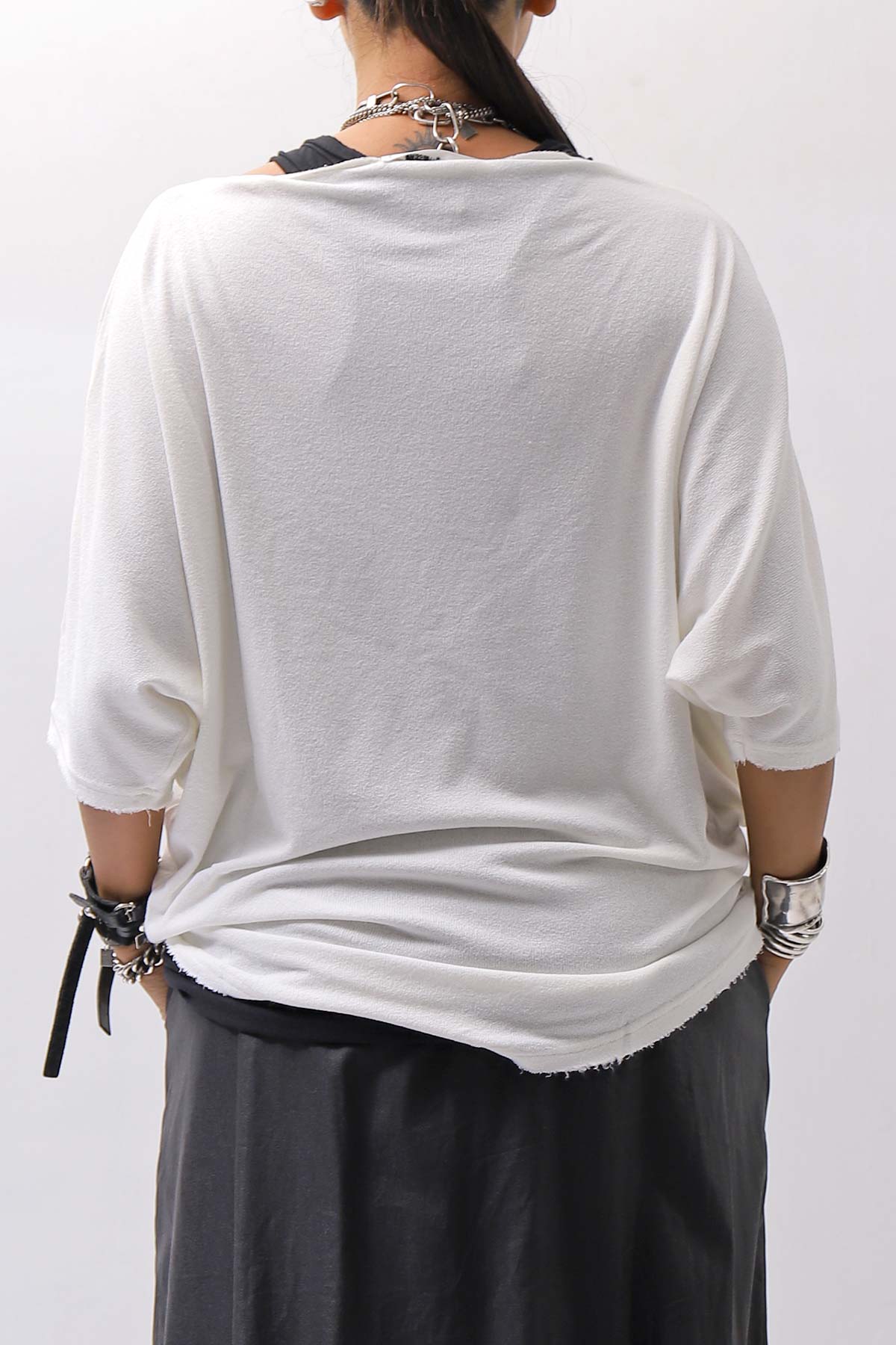 【NOSTRASANTISSIMA】 OVERSIZED VISCOSE&amp;SILK TOP M03_WHITE