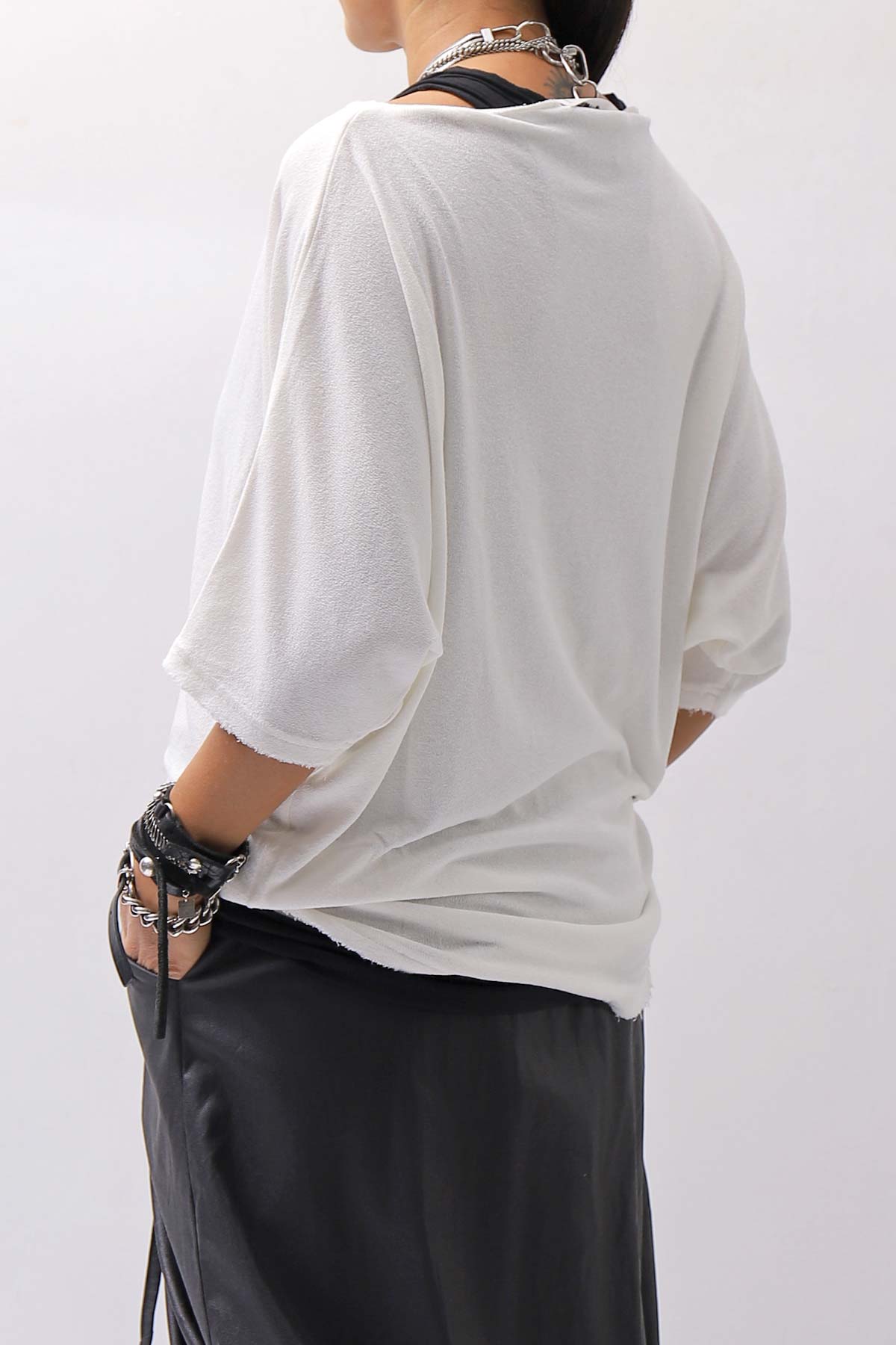 【NOSTRASANTISSIMA】 OVERSIZED VISCOSE&amp;SILK TOP M03_WHITE