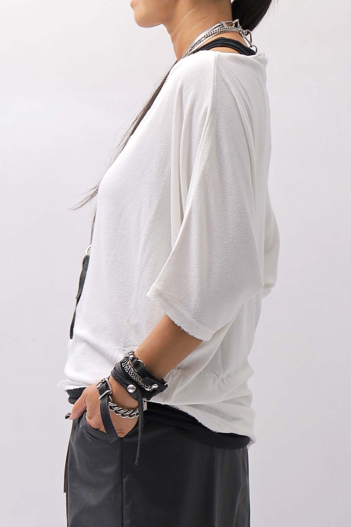【NOSTRASANTISSIMA】 OVERSIZED VISCOSE&amp;SILK TOP M03_WHITE