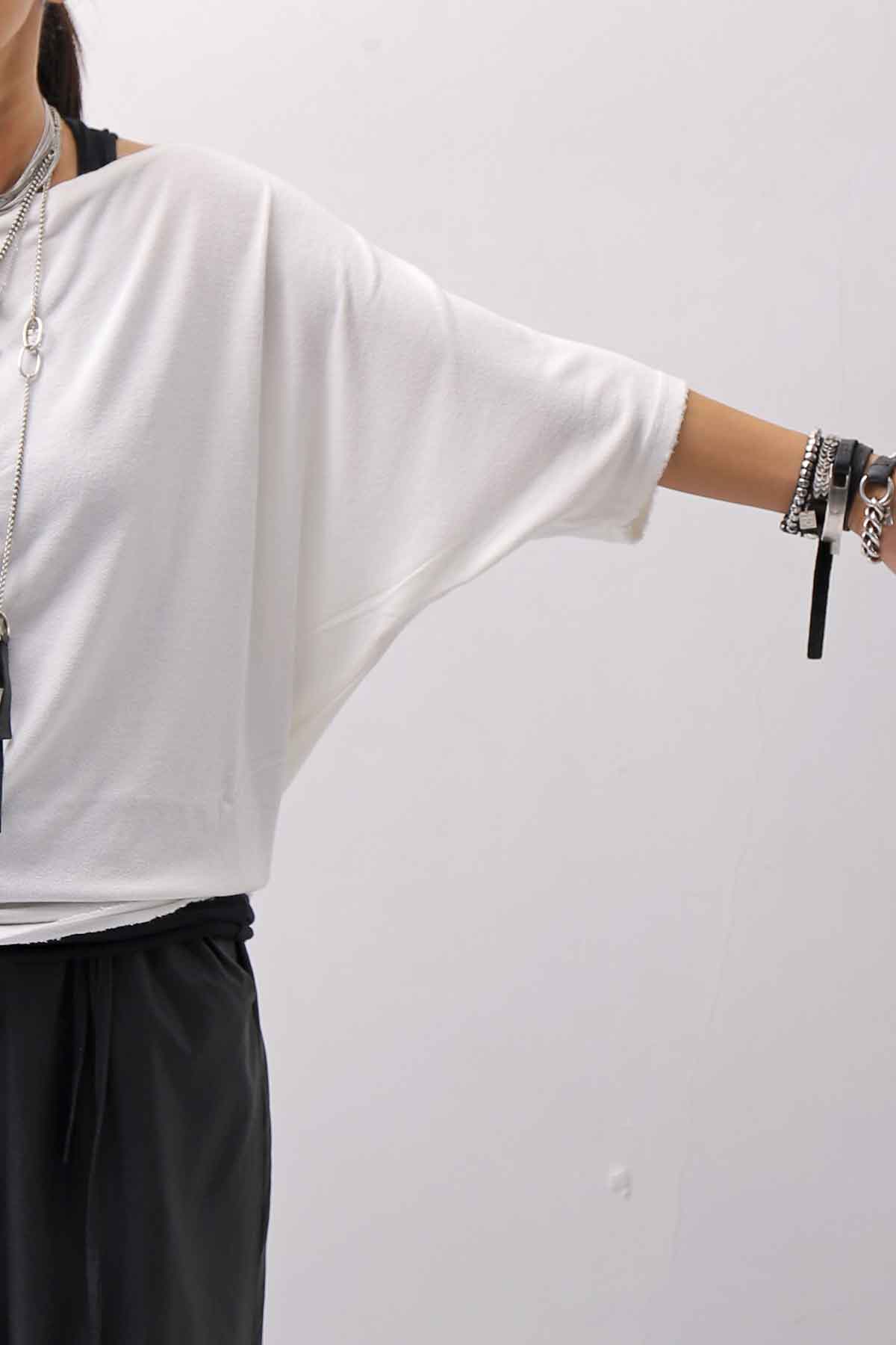 【NOSTRASANTISSIMA】 OVERSIZED VISCOSE&amp;SILK TOP M03_WHITE