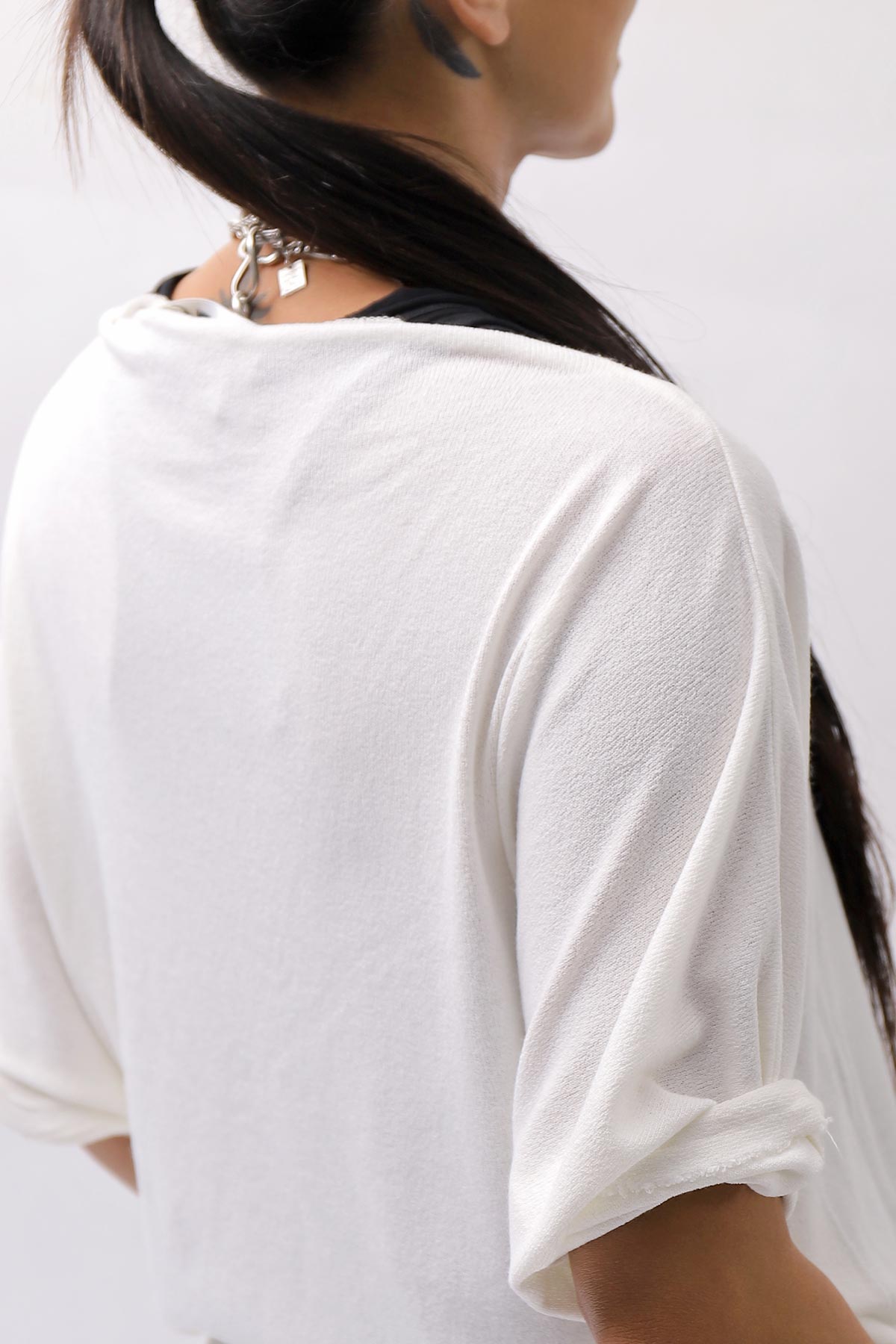 【NOSTRASANTISSIMA】 OVERSIZED VISCOSE&amp;SILK TOP M03_WHITE
