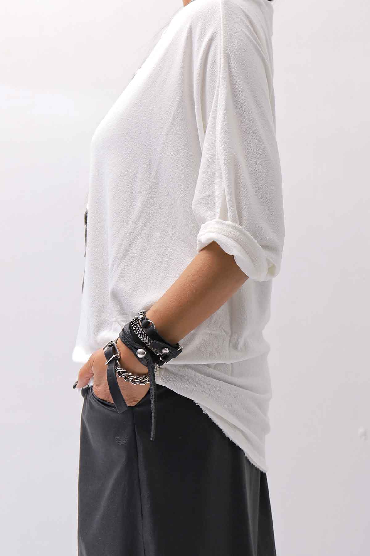 【NOSTRASANTISSIMA】 OVERSIZED VISCOSE&amp;SILK TOP M03_WHITE