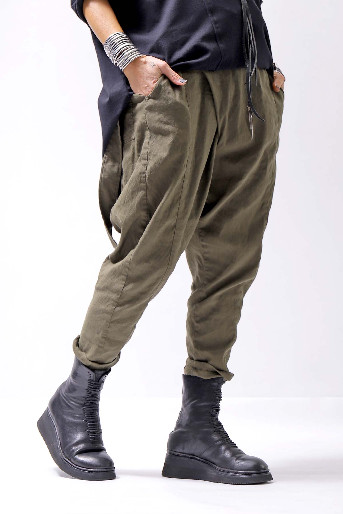 【bajra】 UNISEX FRONT FLAP STRETCH PANTS 148QP02_KHAKI