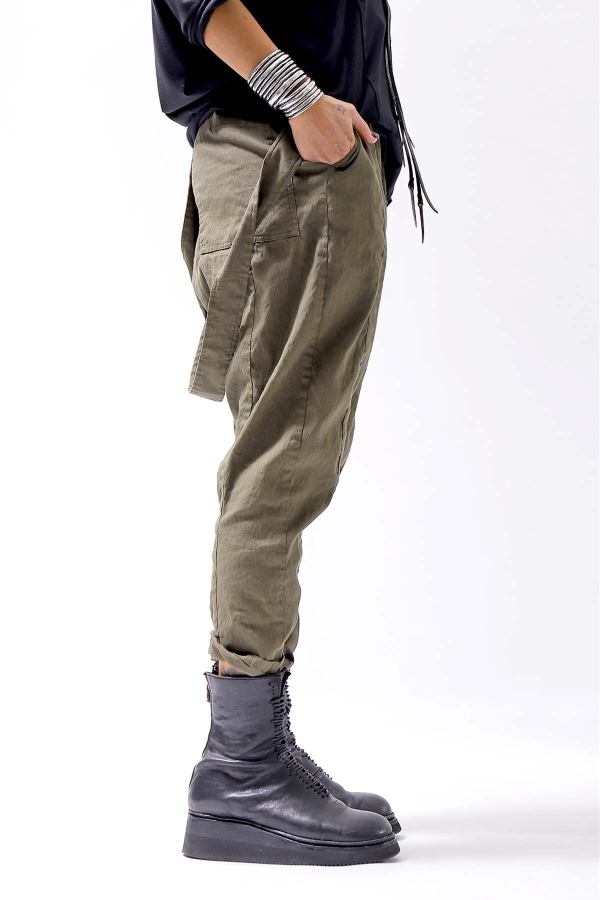 【bajra】 UNISEX FRONT FLAP STRETCH PANTS 148QP02_KHAKI