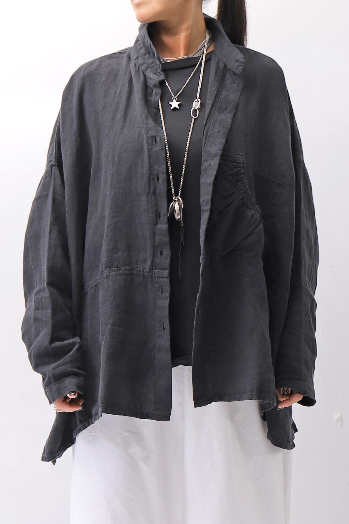 【RUNDHOLZ】 UNISEX LINEN OVERSIZED SHIRT CARDIGAN_BLACK