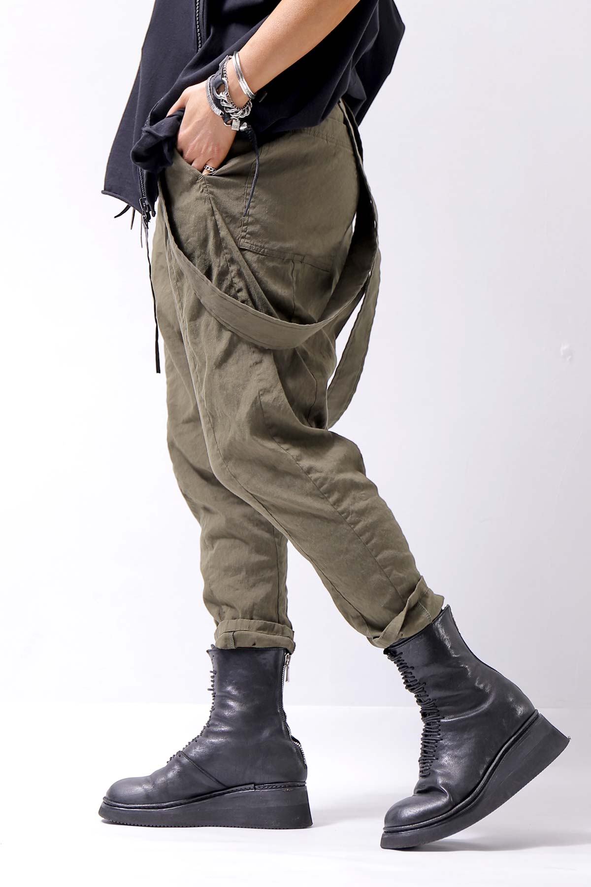 【bajra】 UNISEX FRONT FLAP STRETCH PANTS 148QP02_KHAKI