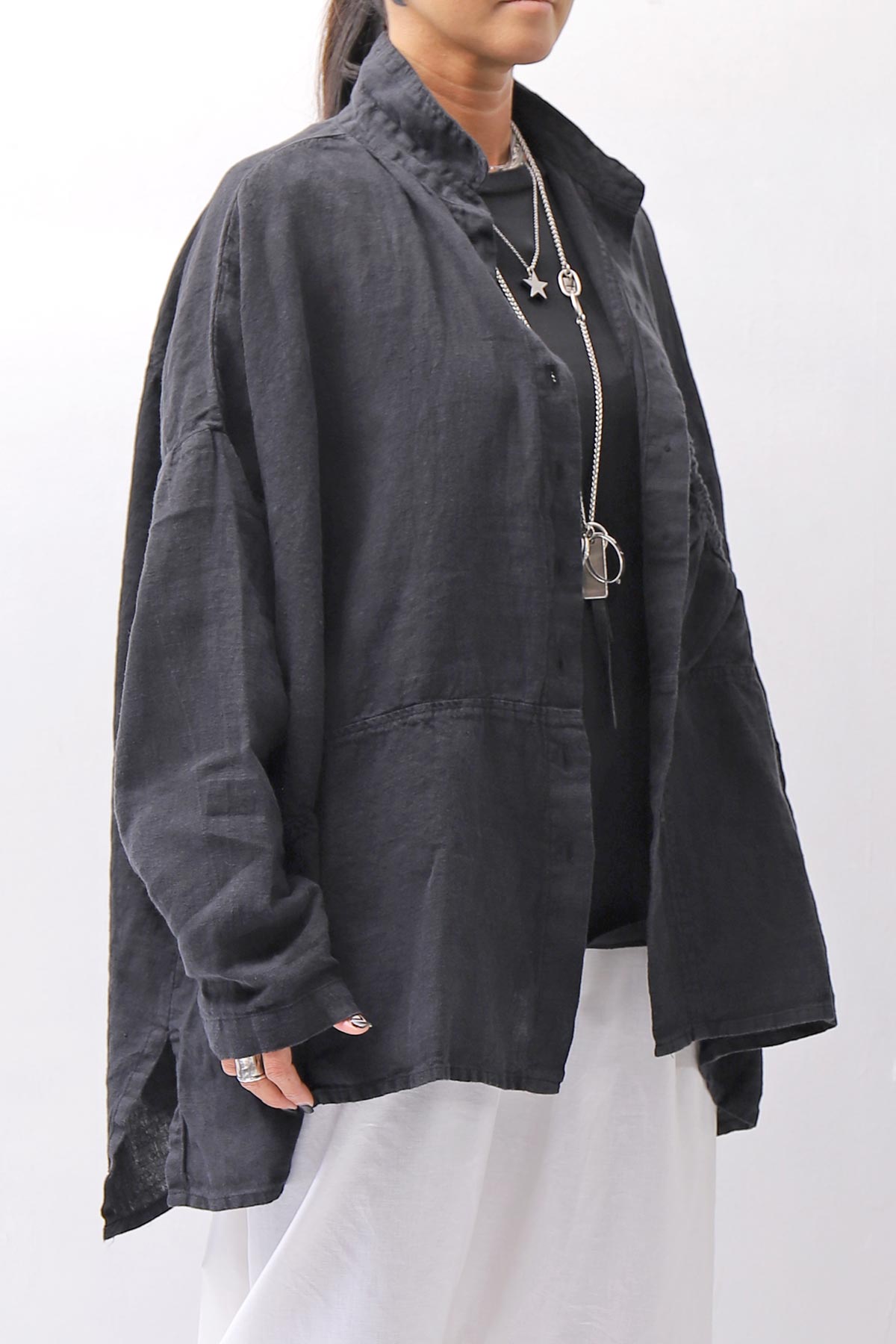 【RUNDHOLZ】 UNISEX LINEN OVERSIZED SHIRT CARDIGAN_BLACK