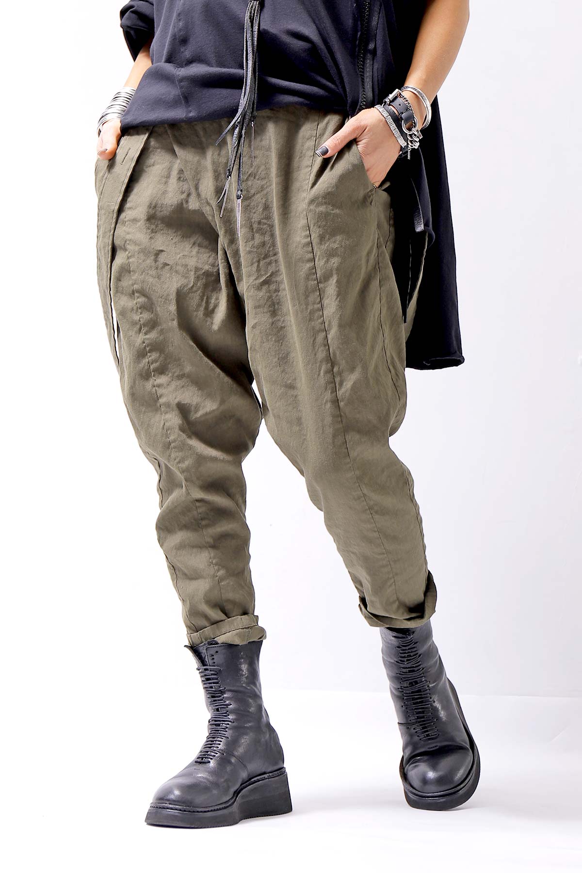 【bajra】 UNISEX FRONT FLAP STRETCH PANTS 148QP02_KHAKI