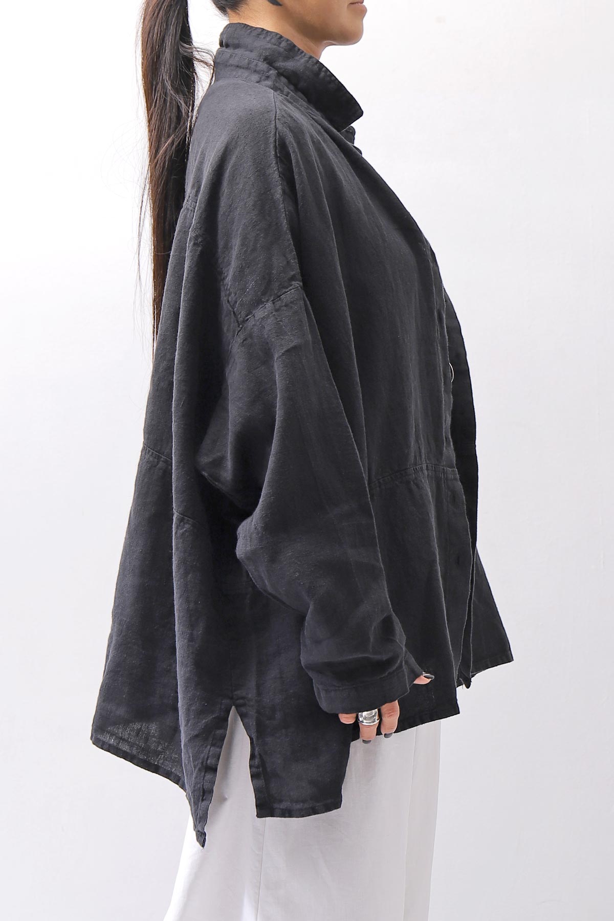 【RUNDHOLZ】 UNISEX LINEN OVERSIZED SHIRT CARDIGAN_BLACK
