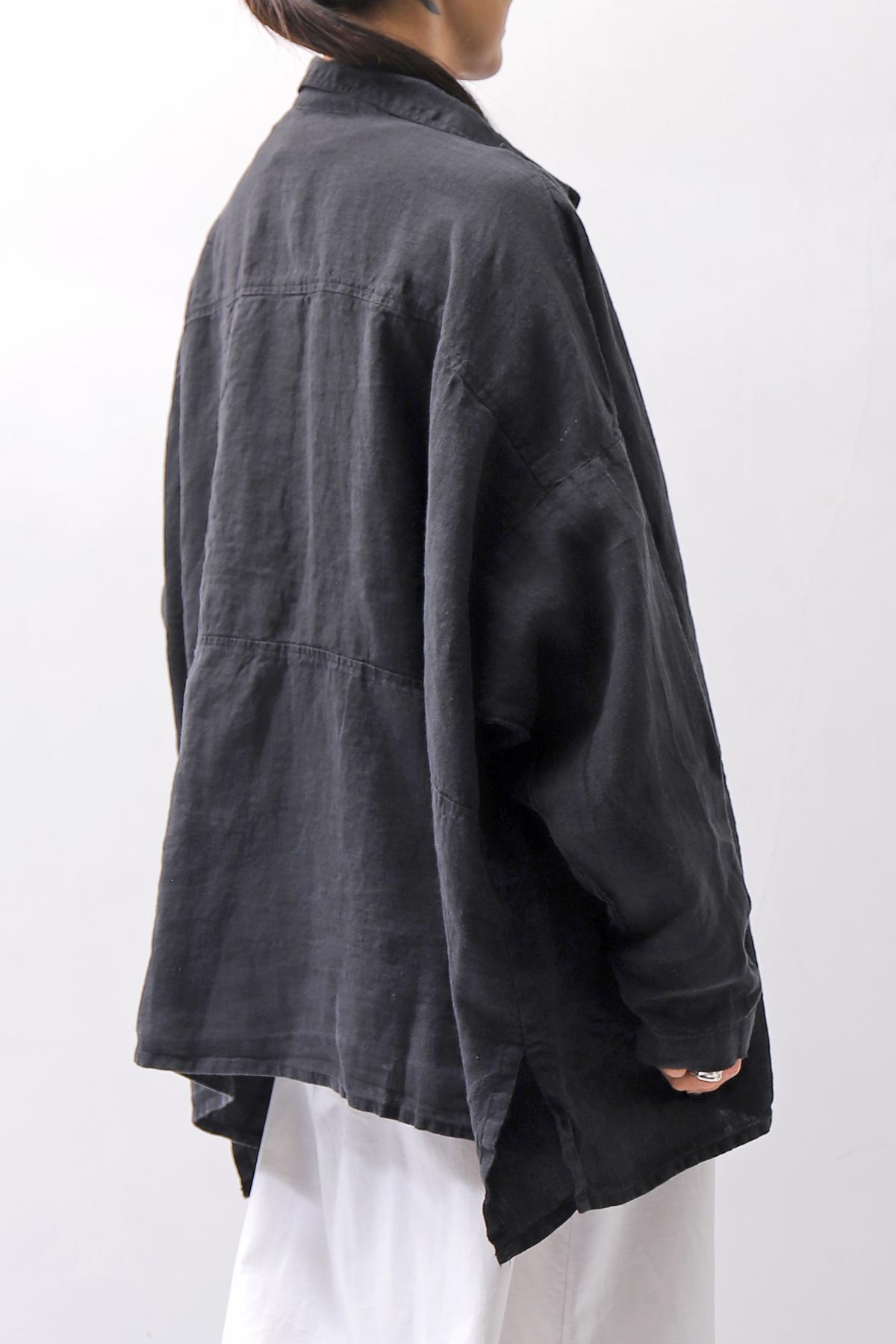 【RUNDHOLZ】 UNISEX LINEN OVERSIZED SHIRT CARDIGAN_BLACK