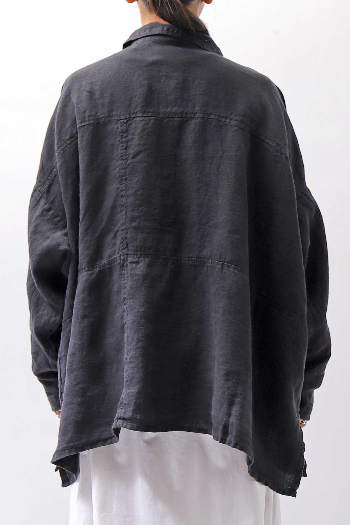 【RUNDHOLZ】 UNISEX LINEN OVERSIZED SHIRT CARDIGAN_BLACK