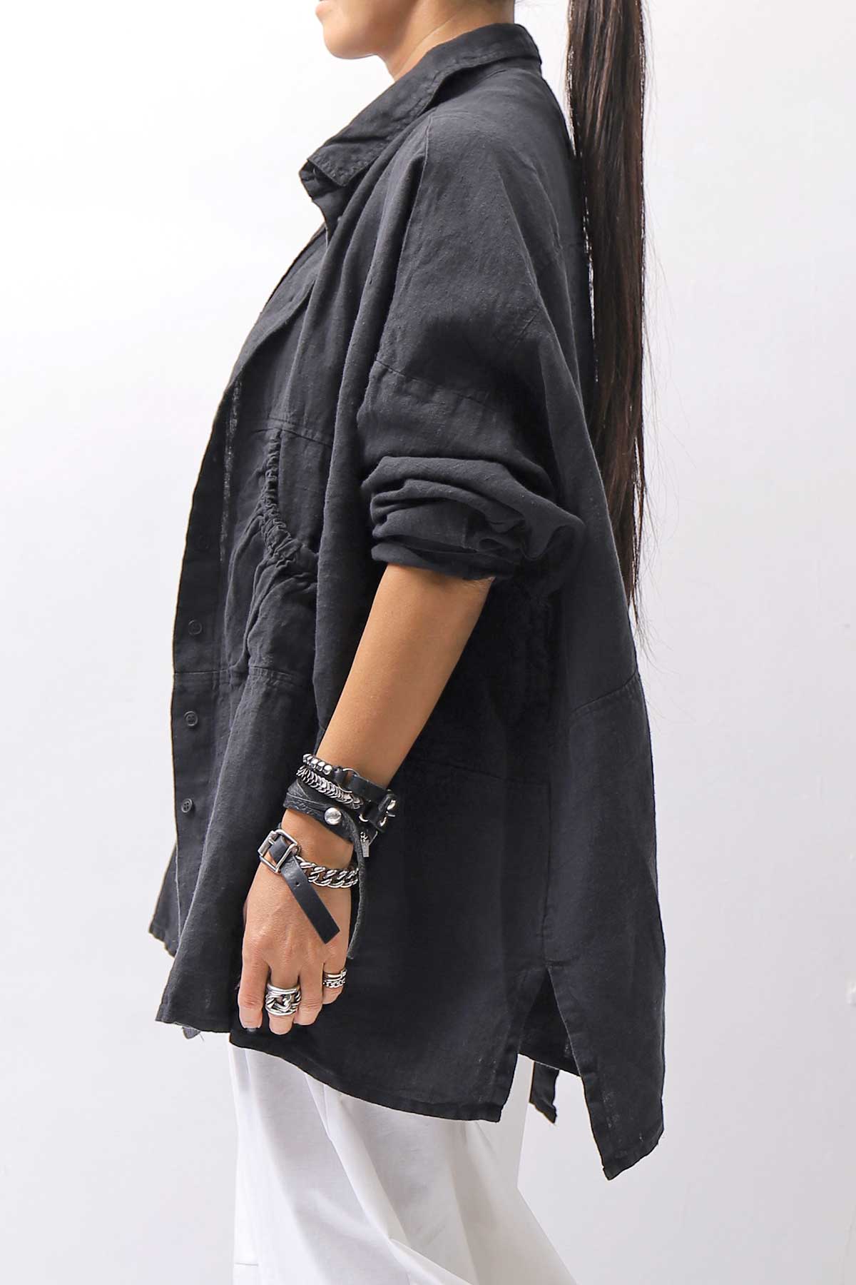 【RUNDHOLZ】 UNISEX LINEN OVERSIZED SHIRT CARDIGAN_BLACK