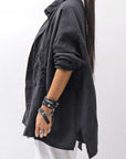 【RUNDHOLZ】 UNISEX LINEN OVERSIZED SHIRT CARDIGAN_BLACK