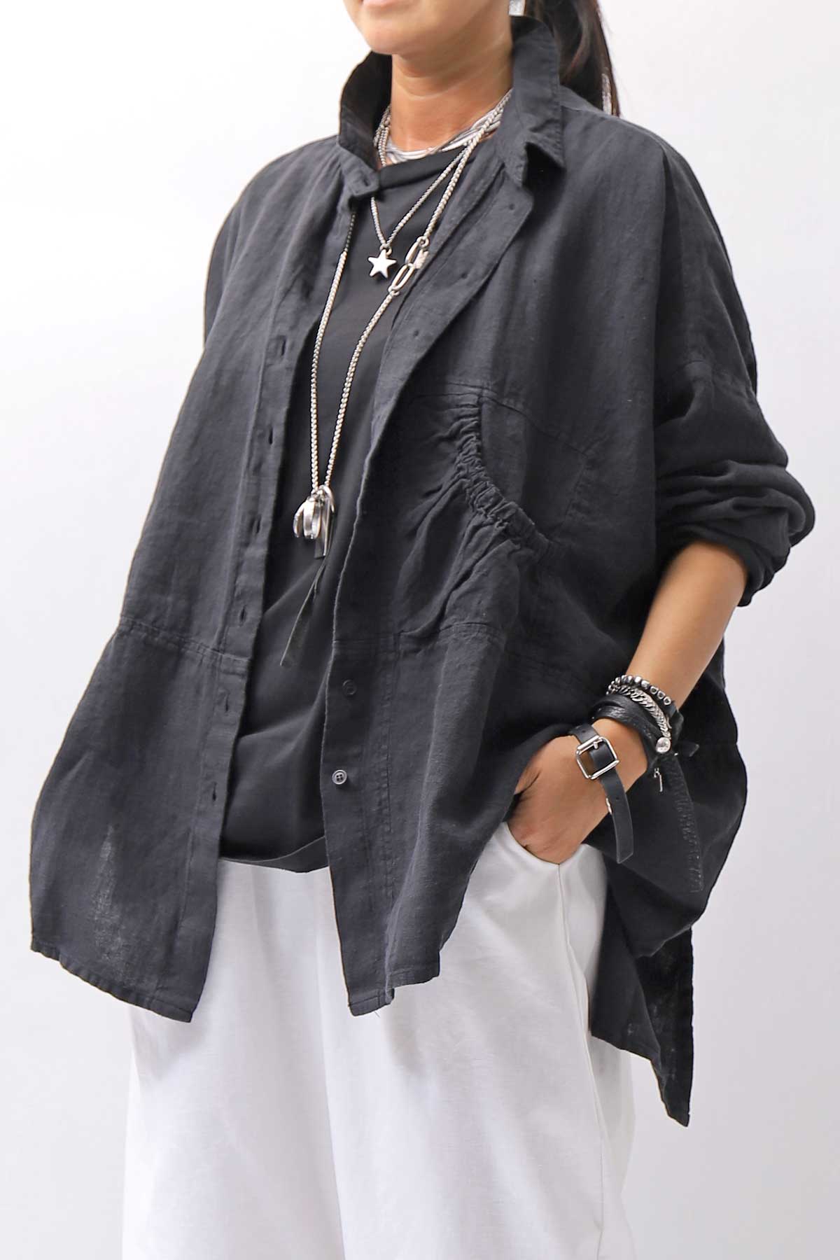 【RUNDHOLZ】 UNISEX LINEN OVERSIZED SHIRT CARDIGAN_BLACK