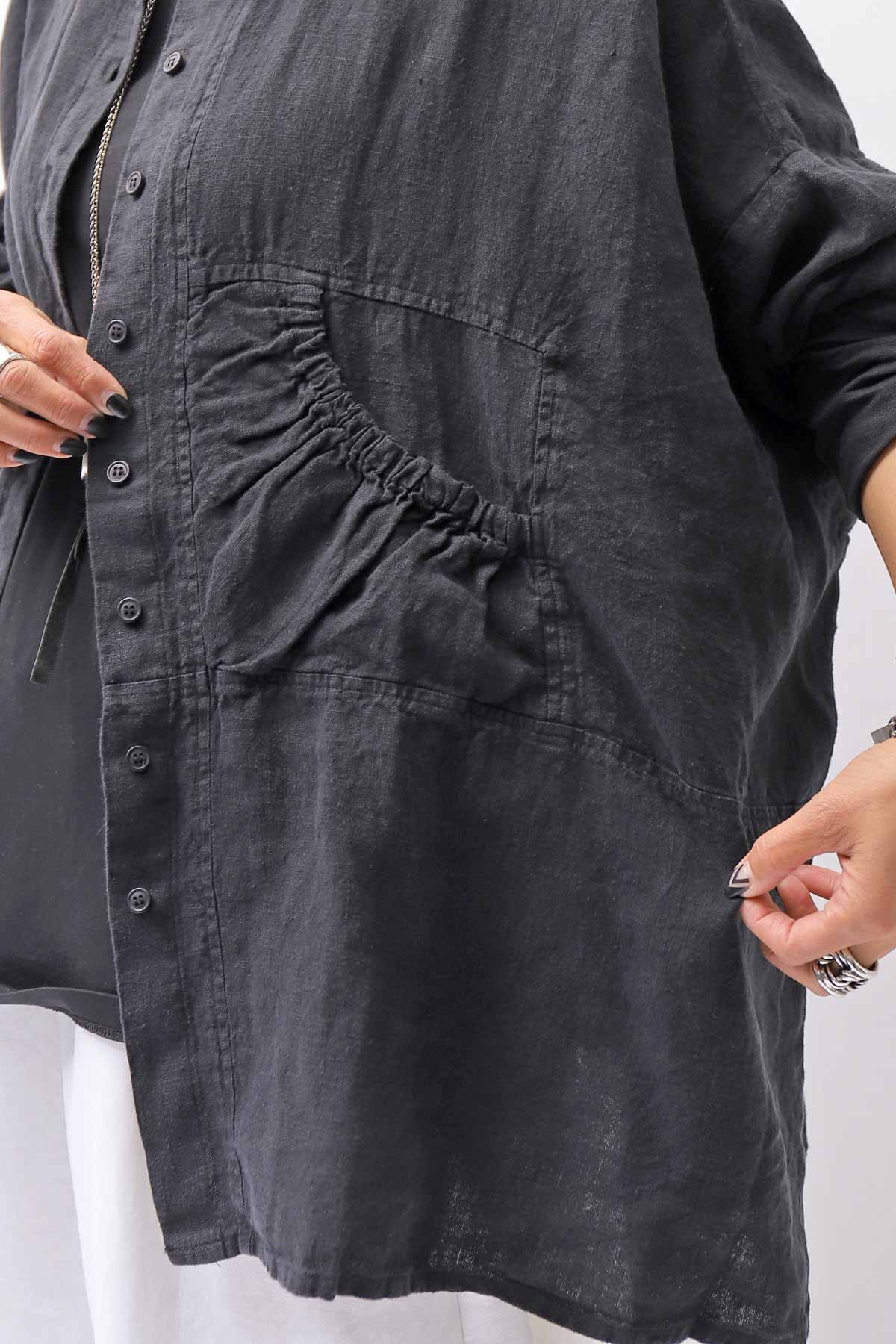【RUNDHOLZ】 UNISEX LINEN OVERSIZED SHIRT CARDIGAN_BLACK