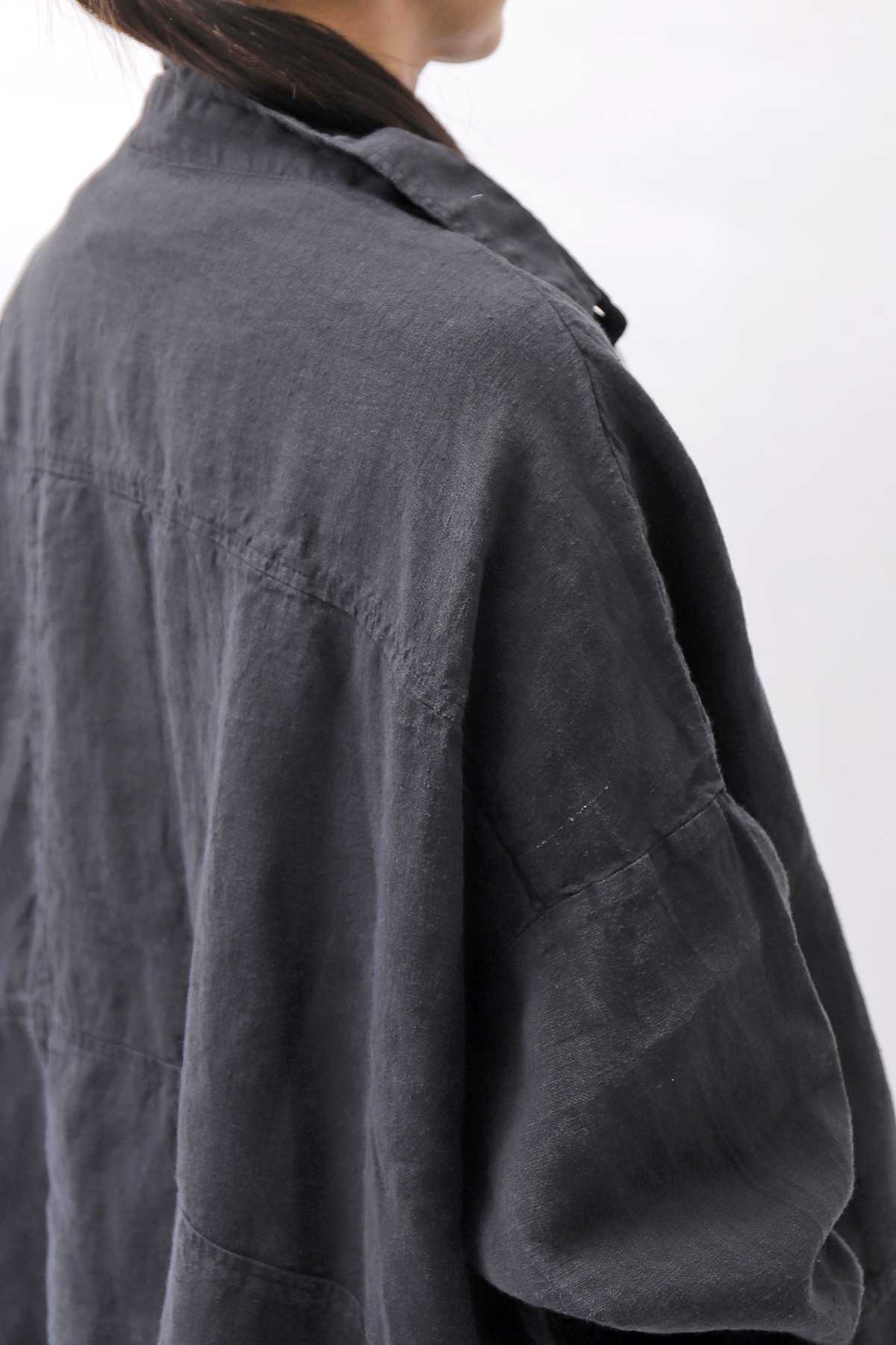 【RUNDHOLZ】 UNISEX LINEN OVERSIZED SHIRT CARDIGAN_BLACK