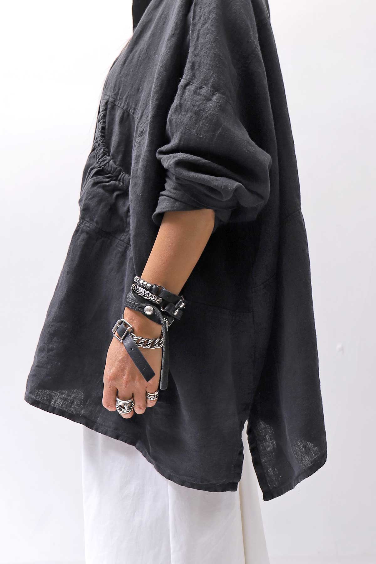 【RUNDHOLZ】 UNISEX LINEN OVERSIZED SHIRT CARDIGAN_BLACK