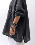 【RUNDHOLZ】 UNISEX LINEN OVERSIZED SHIRT CARDIGAN_BLACK