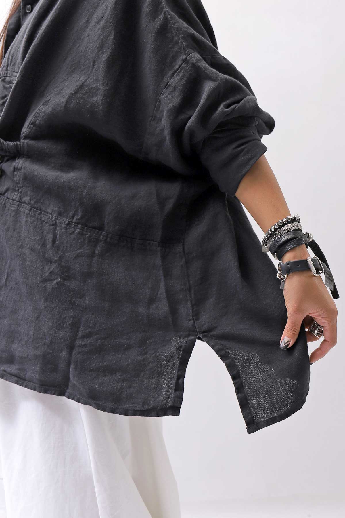 【RUNDHOLZ】 UNISEX LINEN OVERSIZED SHIRT CARDIGAN_BLACK